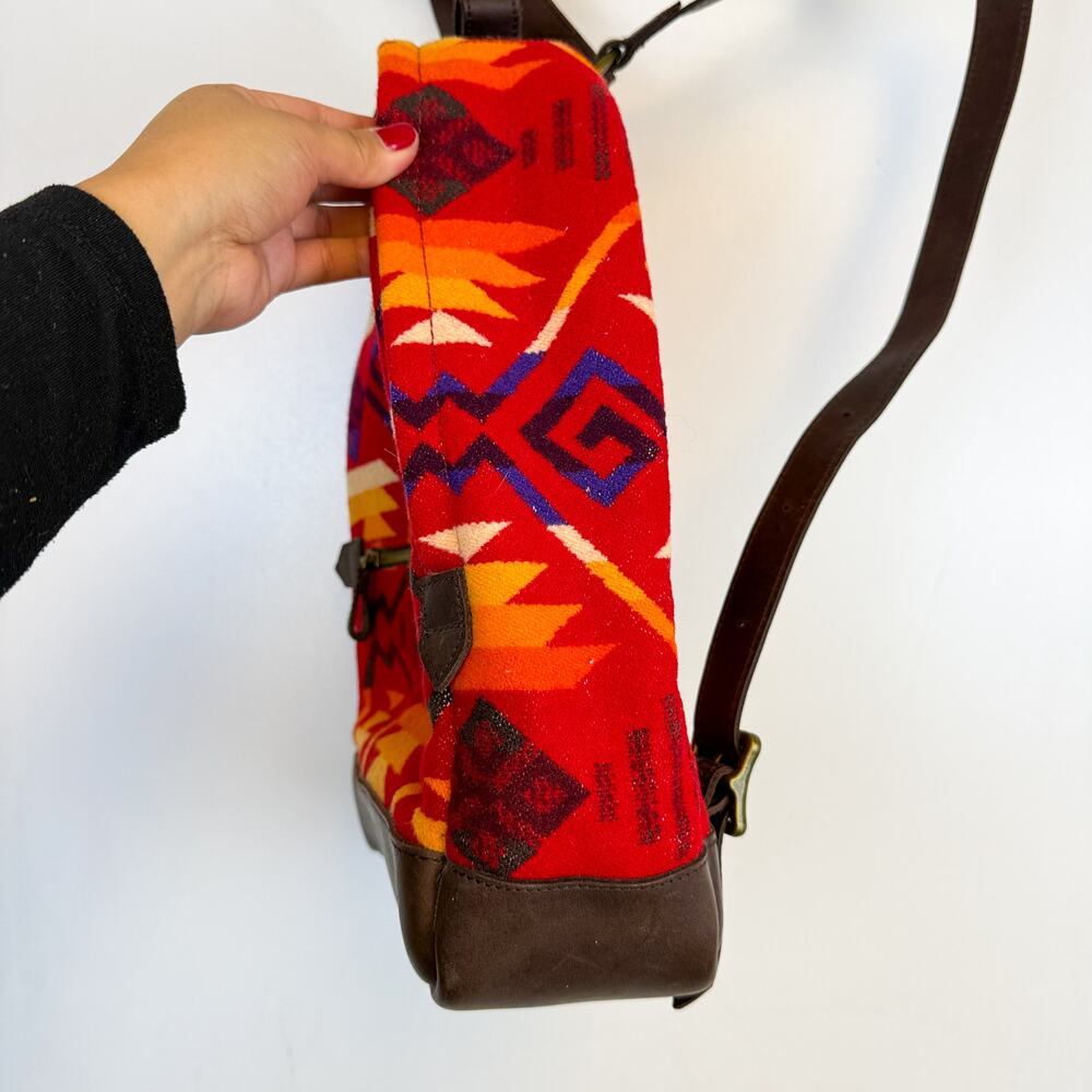Pendleton Wool Backpack Red Orange Leather - image 6